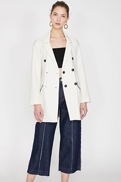 Koton Жіночий класичний комір екрю з довгим рукавом з кишенями детальний жакет 9YAF50095GW