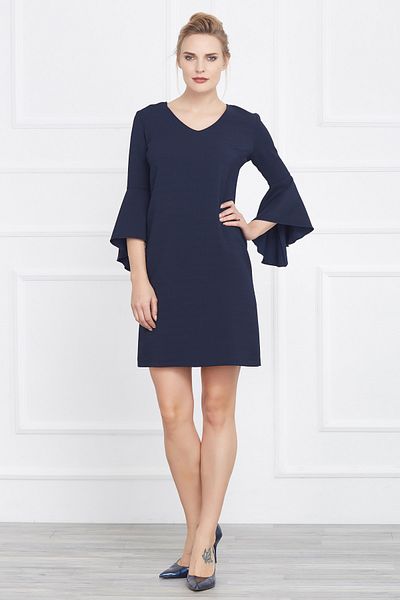 Laranor Women's Navy Blue Sleeved Flounce Detailed Dress 17L6036