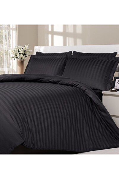 Özdilek Çift Kişilik Line Çizgili Saten Nevresim Takımı-Siyah