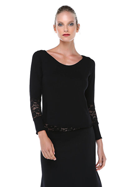 Quincey Жіноча чорна блуза з трикотажу з деталями на рукавах BD2394