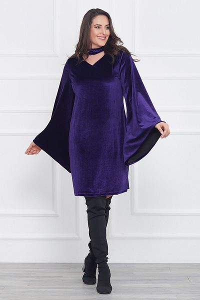 Laranor Women's Purple Velvet Dress with Sleeves 17LB9009