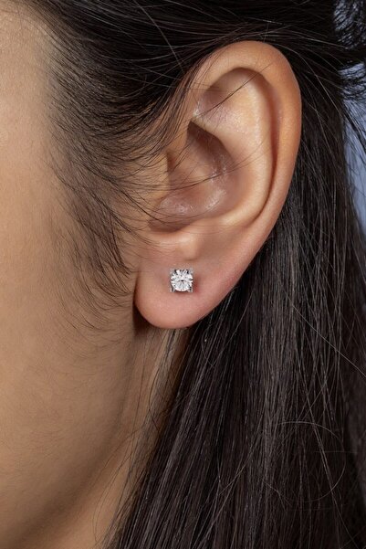 PRENSES PIRLANTA Kadın Beyaz Altın Tek Taş Küpe 14 Ayar