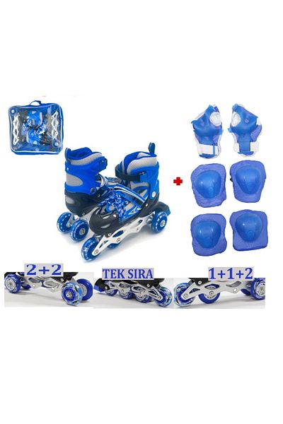 LRS STORE Blue Adjustable Metal Practice Skate - Beginner and Advanced Level + Knee Pad Elbow Pad Set