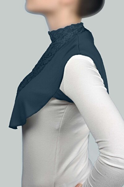 Altobeh Women's Combed Cotton Hijab Circle Collar Lace Neck Collar - Petrol Color