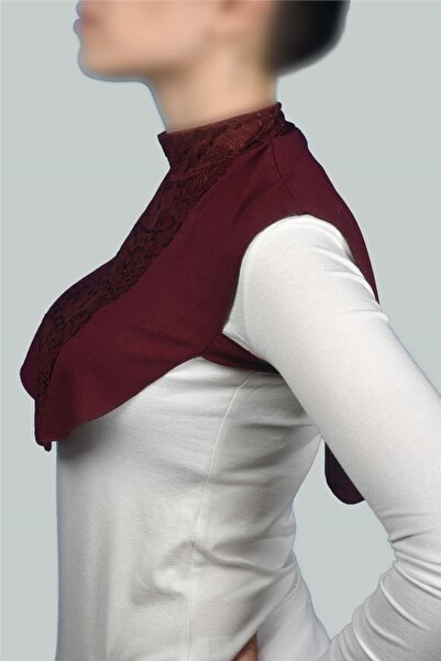 Altobeh Women's Combed Cotton Hijab Circle Collar Lace Collar - Claret Red