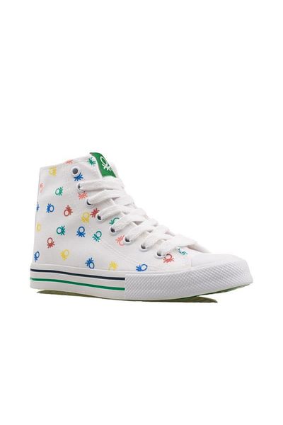 Benetton Pantofi sport de in alb cu logo lung pentru femei Bn 30185