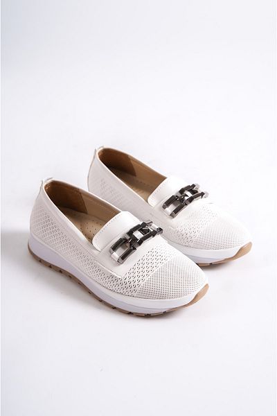 BAKGİY White Skin Women's Buckle Casual Shoes Bg1157-111-0004