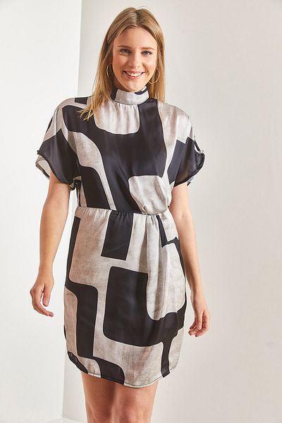 Bianco Lucci Rochie de damă cu guler dublu, căptușită, cu pliuri