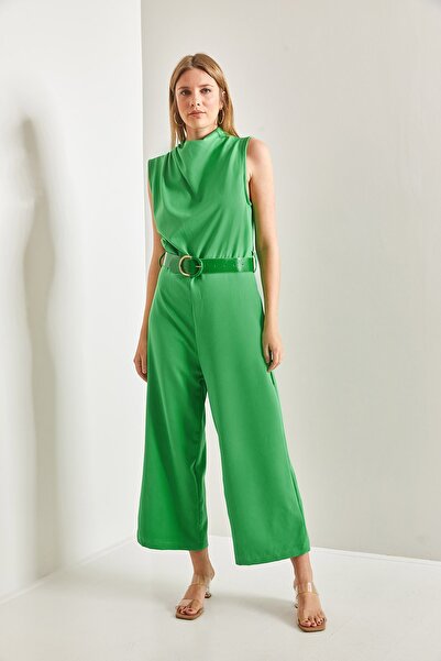 Bianco Lucci Women's Belted Lace Collar Jumpsuit