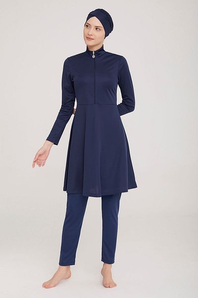 Remsa Mayo Lycra Fully Covered Hijab Swimsuit Mayfree Plain 9020 Dark Navy Blue