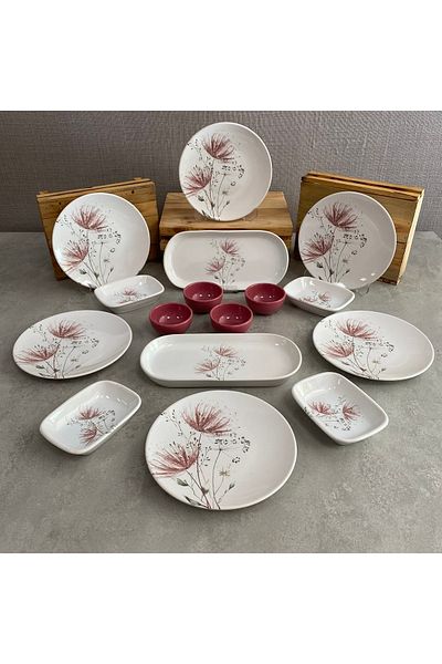 Keramika Set Breakfast Raspberry Chicory 16 Pieces for 6 People