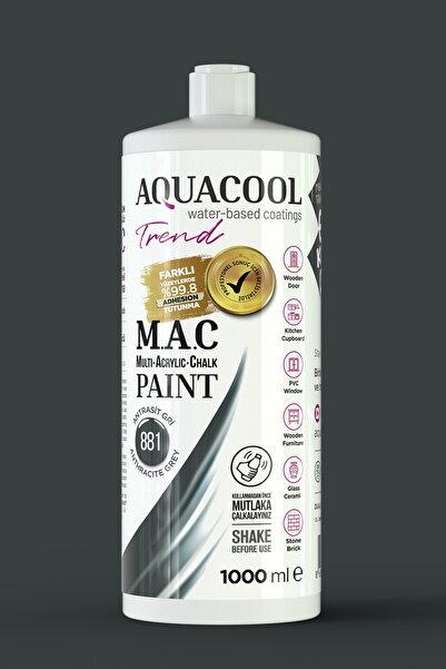Aquacool Trend M.a.c Su Bazlı Akrilik Boya 881 Antrasit Gri 1000 ml