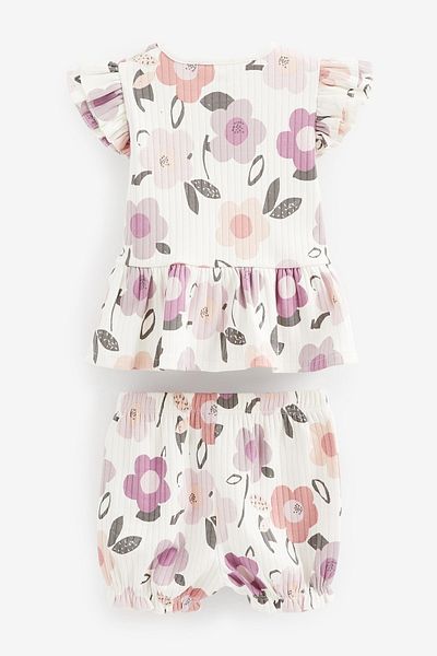 Next Baby Cotton Pink/ Mint Top and Bottom Set with Shorts