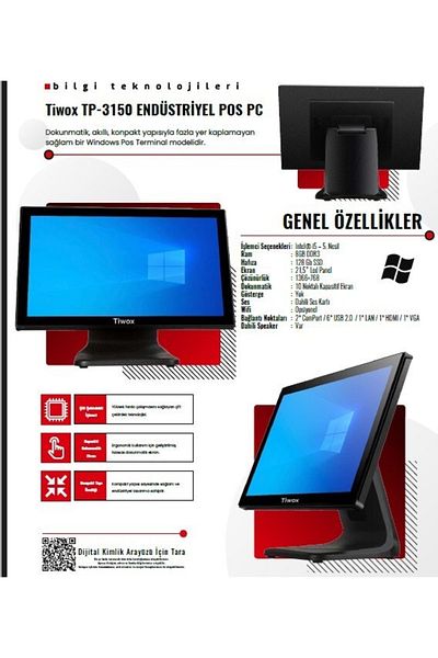 Tiwox Tp-3150 I5 5Th Generation 8Gb Ram 128 Ssd 21.5'' Industrial Pos Pc