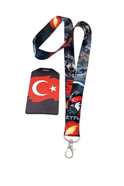 CİCCİBİCCİSHOP Türk Kurt Boyun Askı Ipi,dikey Bayrak Kart Tutucu