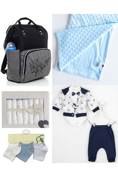 Sahra 5 Pieces Cute Animals Baby Bag and Birth Set (bag, hospital Exit, blanket, handkerchief, socks)