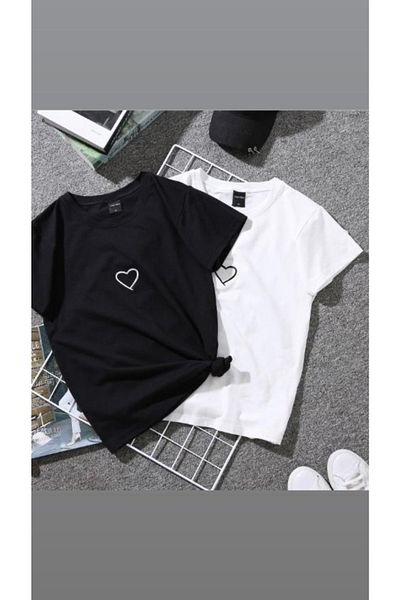 SELENA BUTİK Oversize Unisex 2 Pack Λευκό T-shirt Συνδυασμός Δώρο για εραστή