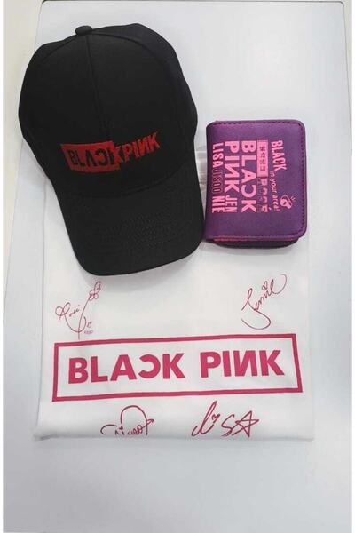 GC GÖKHAN CLUB Blackpink тениска Blackpink шапка Портмоне 3-компонентен комплект