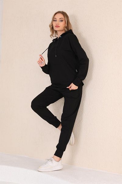 WestBound Ανάγλυφο μοτίβο καρδιάς Casual Sweat Jogger Γυναικείο αθλητικό κοστούμι μαύρο