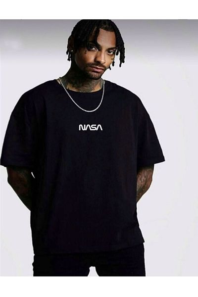 SELENA BUTİK Oversize Unisex NASA printed μαύρο μπλουζάκι