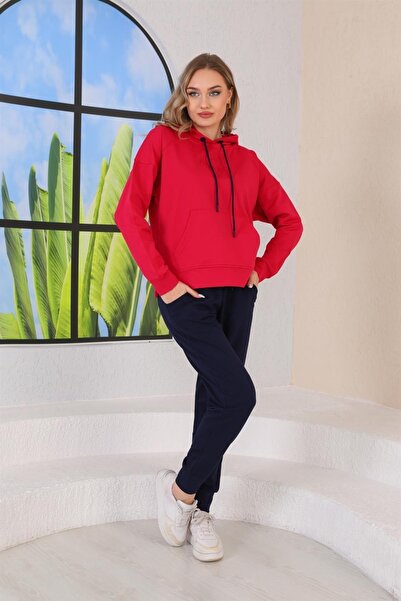 WestBound Embossed Heart Patterned Daily Sweat Jogger Women's Sports Suit Red