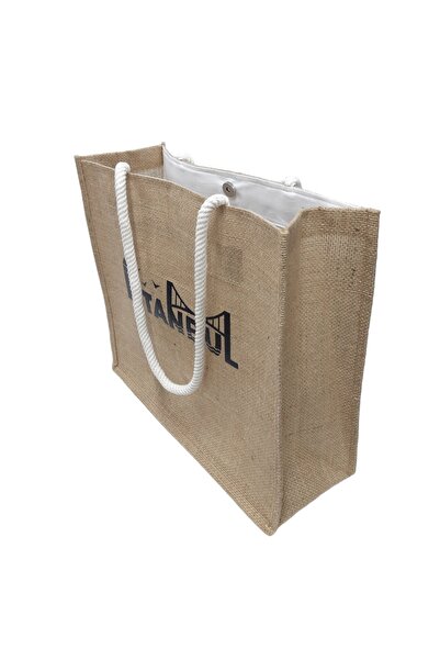 KYLE XM Τσάντα παραλίας από ψάθι από γιούτα με στάμπα Istanbul, τσάντα παραλίας και πισίνας με εσωτερική τσέπη και μπρελόκ