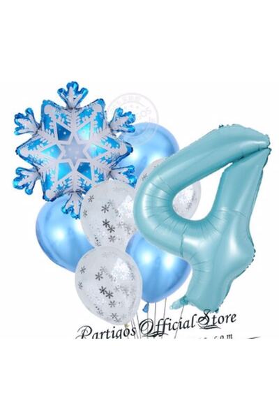 Parti Station Kar Tanesi Frozen Elsa Kış Konsept Snowflake 4 Yaş Balon Konsep...