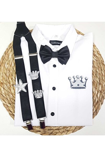 cool partyshop Gümüş Kral Taclı Askı Papyon Gömlek