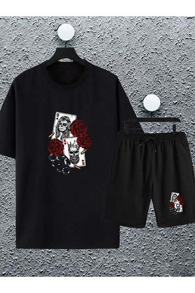 Joza Outdoors Unisex Women Men Pastor Girl Card Printed Black Design Summer Shorts Oversize Tshirt 2 Piece Set
