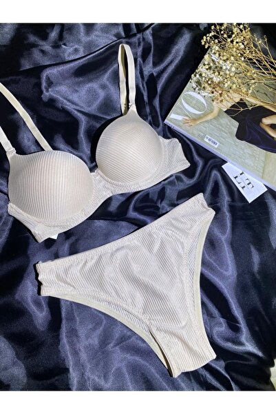 Le Tonnerre Women's Basic Ribbed Supported Bra Set