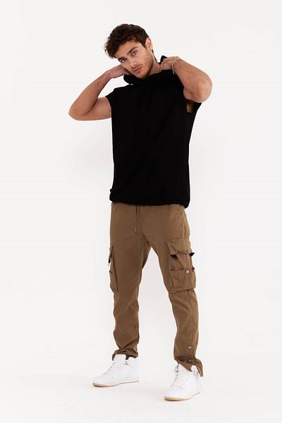 THIMOON Men's Black Sleeveless Hoodie