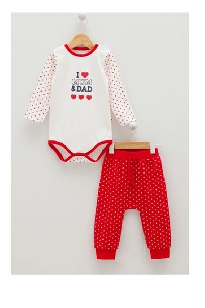 Caramell 100% Cotton Baby Girl Body Pants I Heart Candle Patterned Designed 2-Piece Set + Wipes