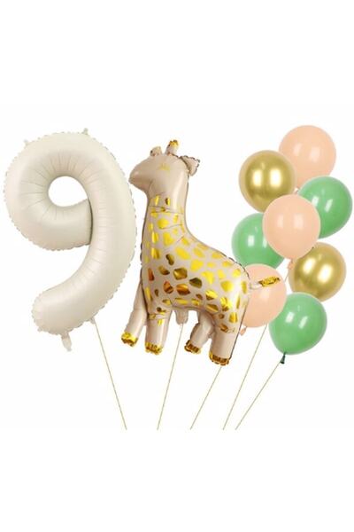 Parti Station Giraffe 9 Year Old Balloon Set Star Balloon Foil Set Concept Bi...
