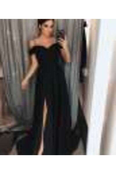 Styling Park Askılı Omuz Detaylı Yırtmaçlı Abiye Elbise