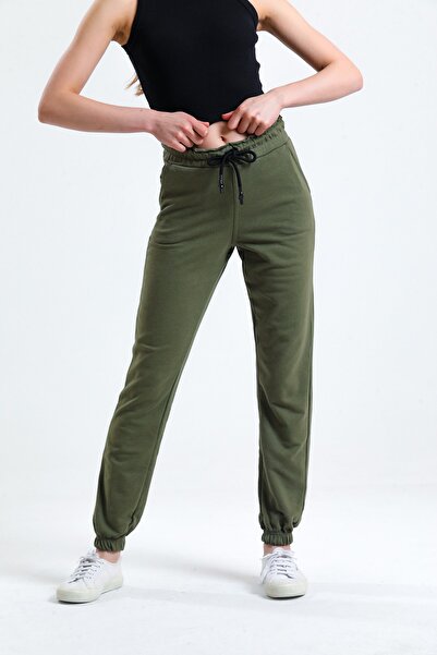 ladyzey Γυναικείο φούτερ με κορδόνι τσέπης Χακί με ελαστικό πόδι στη μέση