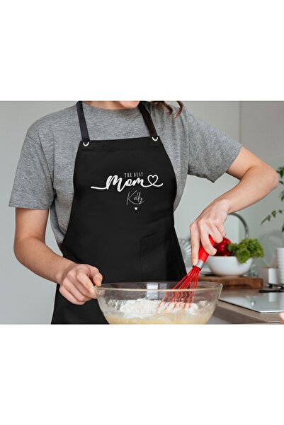 Bk Gift Kişiye Özel Isimli Anneler Günü Tasarımlı Profesyonel Siyah Mutfak Önlüğü Aşçı Önlüğü Şef