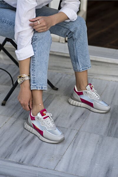 ANGELİNA JONES Дамски сиви кецове с подметка Teresa в цвят фуксия