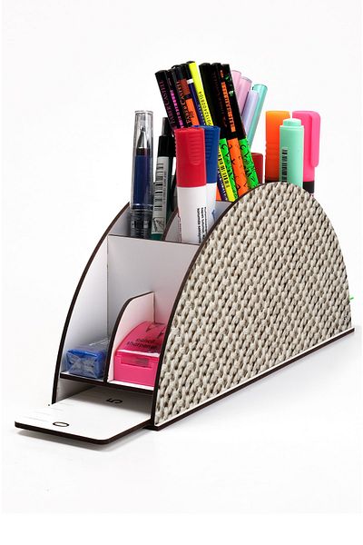 kutuTR Wooden Vip Mixed Rainbow Ruled Desktop Pen Holder Organizer with Assembled Box