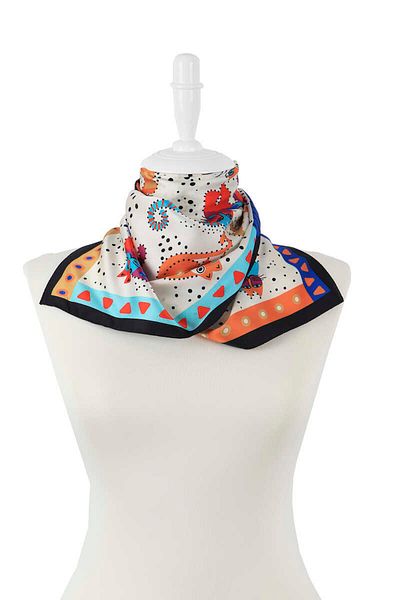 Bursa İpek Turquoise Beige Patterned Silky Scarf