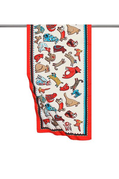 Bursa İpek Red Petrol Green Patterned Silky Scarf