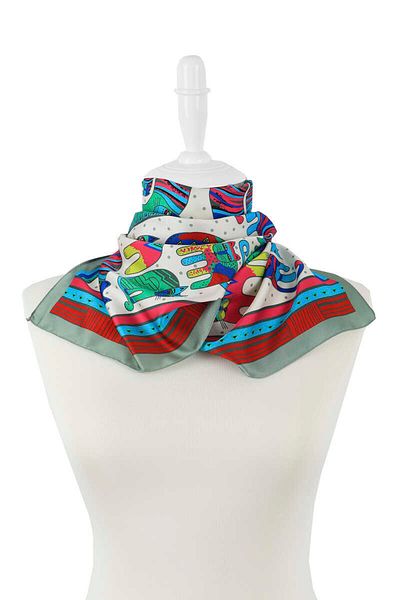 Bursa İpek Mint Benetton Patterned Silky Scarf
