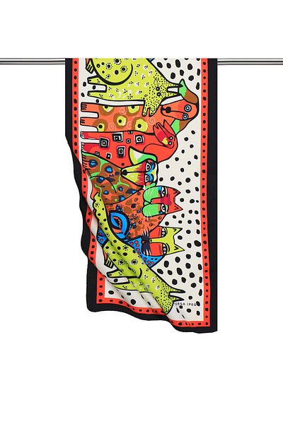 Bursa İpek Black Orange Patterned Silky Scarf