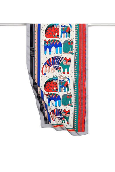Bursa İpek Gray Red Patterned Silky Scarf