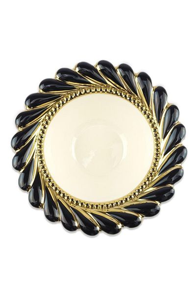 Digithome Callavi Round Porcelain Salad Bowl 29 Cm Black Gold - Gbo 174 C320.113