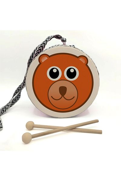 BAKSEPETE Teddy Bear Printed, Genuine Leather, Toy Children's Drum (Age 1-5) (blue)