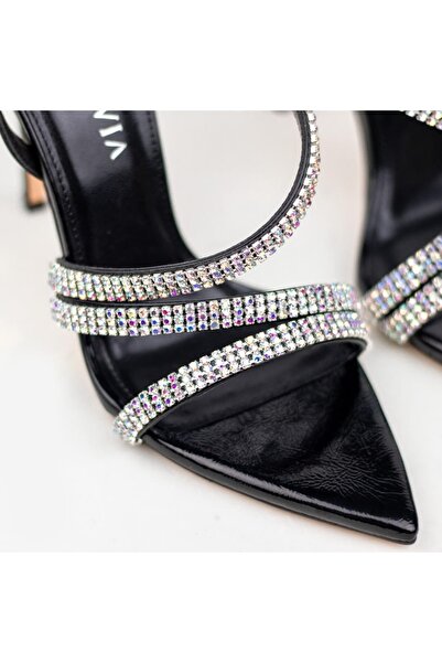 Nervia | Bella Black Stone Heeled Women's Sandals