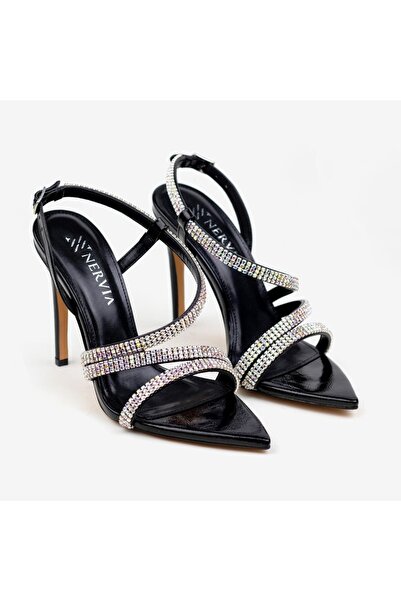 Nervia | Bella Black Stone Heeled Women's Sandals