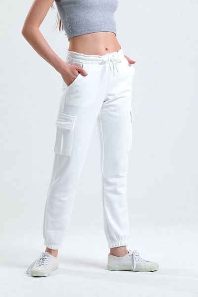 ladyzey Γυναικεία φούτερ εκρού Cargo Pocket Corded Waist Elastic