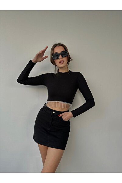 AykaPrive Zincir Crop Siyah