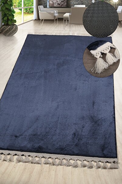 AVANTAJ Relax Lacivert Saçaklı Leke Tutmaz Yıkanabilir Yolluk Kaymaz Taban Mo...